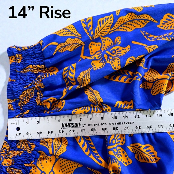 New Blue Orange Tropical Floral Smocked Crop Top Wide Leg Pants Set FY-3276 L/XL - Picture 11 of 14